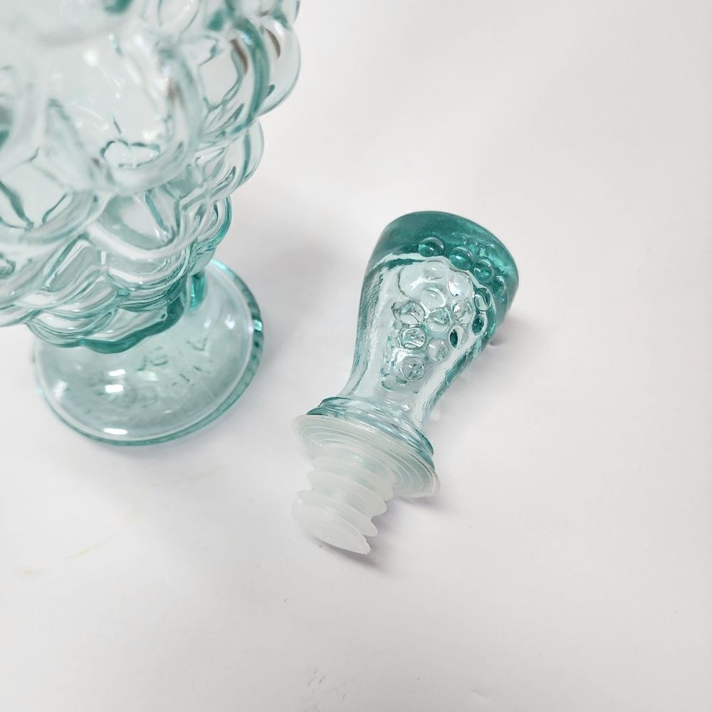 Vintage Italian Vetreria Etrusca Green Tinted Decanter Glass Bubble Grapes X 2 - Picture 5 of 9